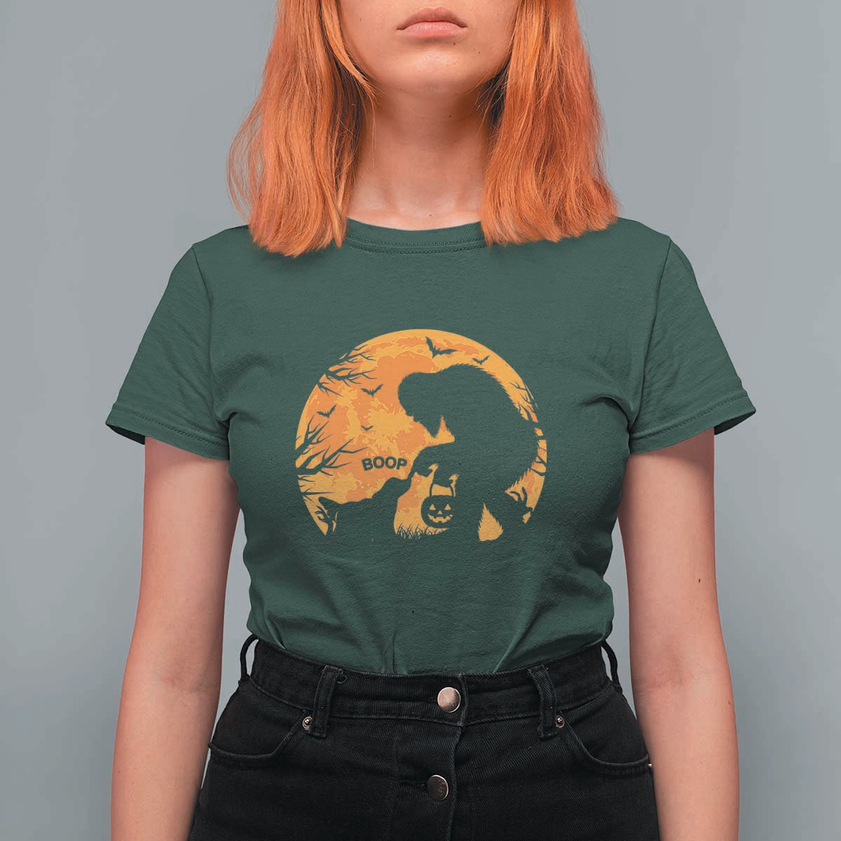 Bigfoot Boop Dog Hallowwen T Shirt For Women Funny Sasquatch Meme Dog Lovers Full Moon