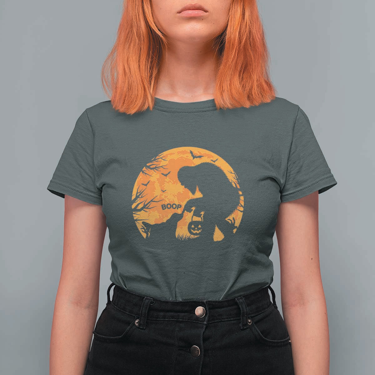 Bigfoot Boop Dog Hallowwen T Shirt For Women Funny Sasquatch Meme Dog Lovers Full Moon