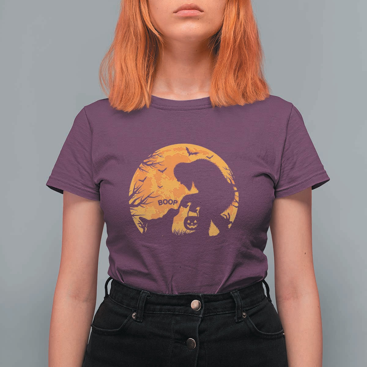 Bigfoot Boop Dog Hallowwen T Shirt For Women Funny Sasquatch Meme Dog Lovers Full Moon