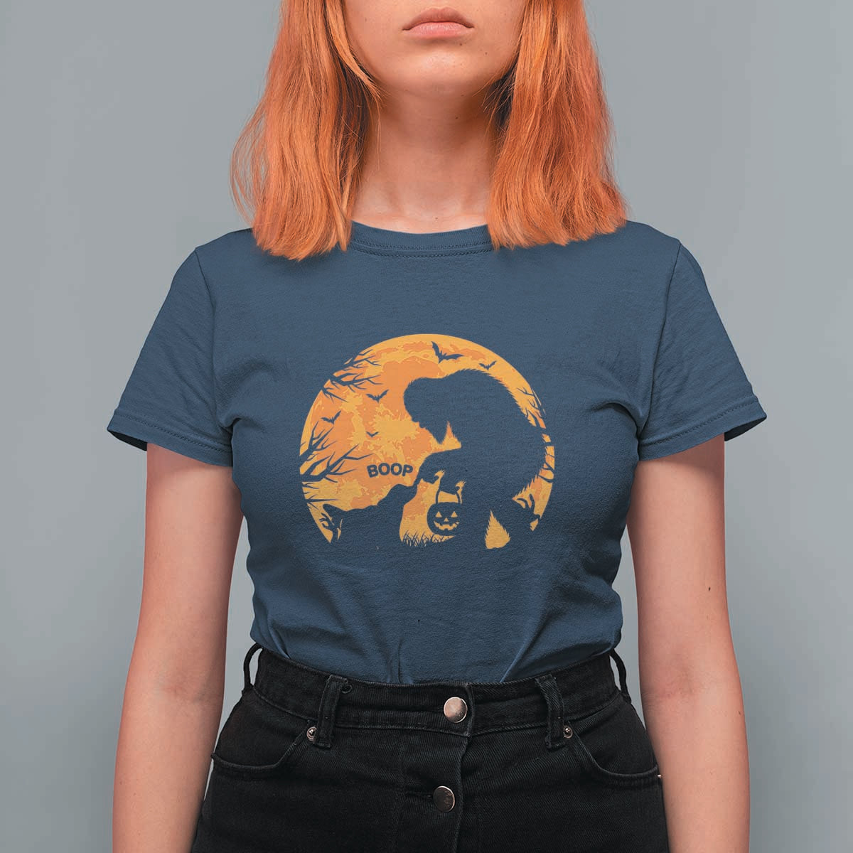 Bigfoot Boop Dog Hallowwen T Shirt For Women Funny Sasquatch Meme Dog Lovers Full Moon