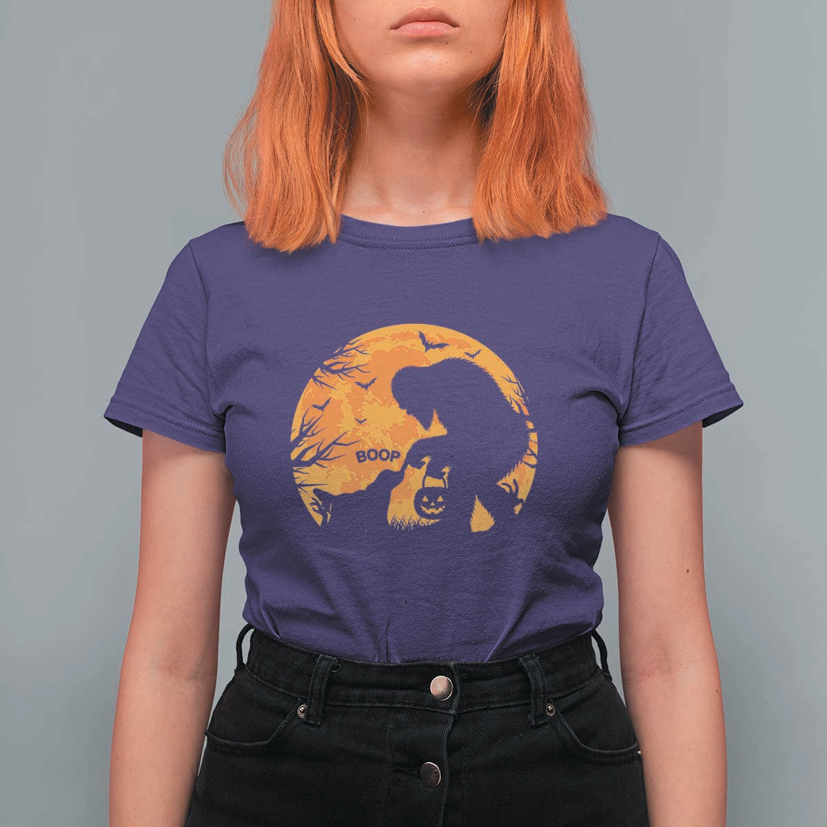Bigfoot Boop Dog Hallowwen T Shirt For Women Funny Sasquatch Meme Dog Lovers Full Moon