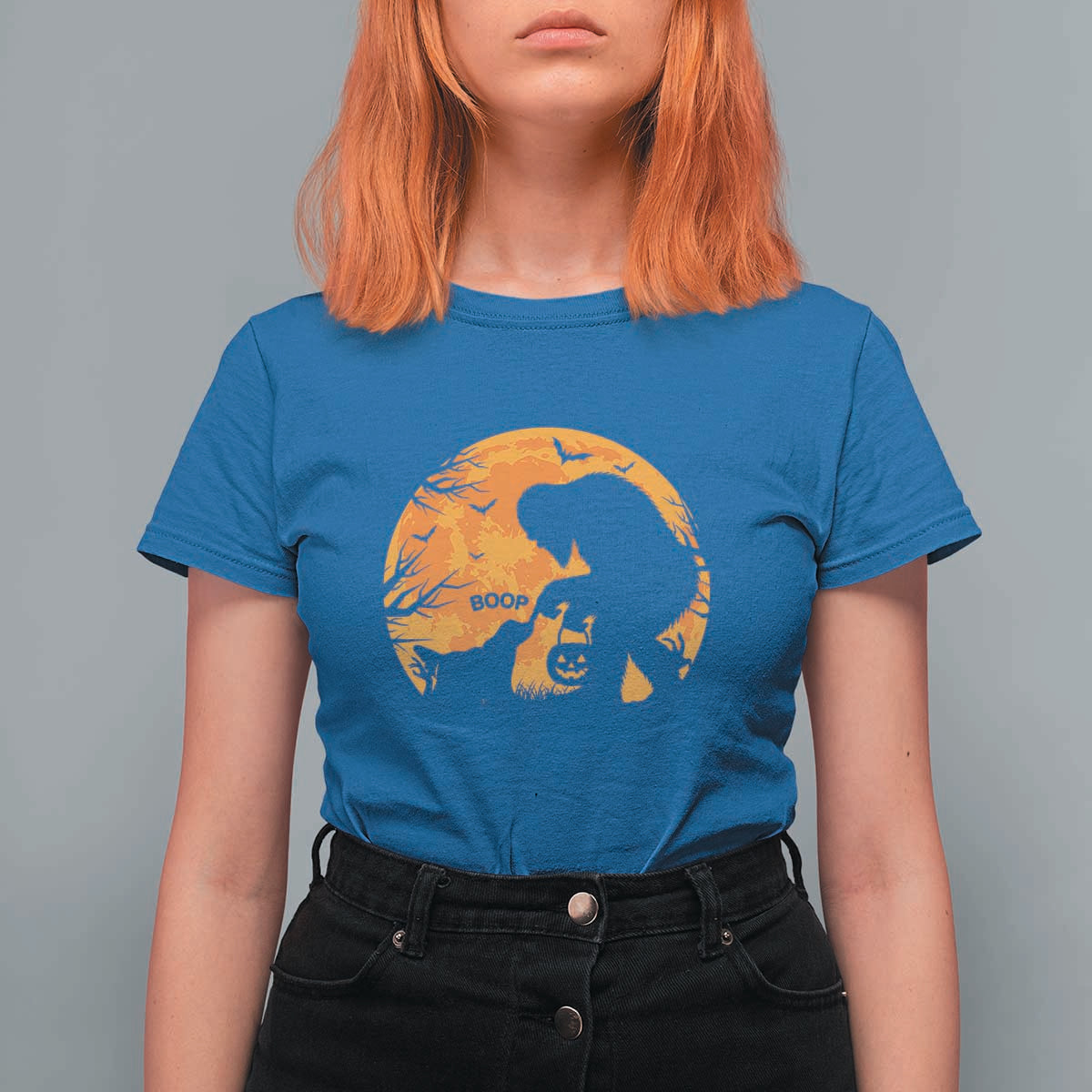 Bigfoot Boop Dog Hallowwen T Shirt For Women Funny Sasquatch Meme Dog Lovers Full Moon
