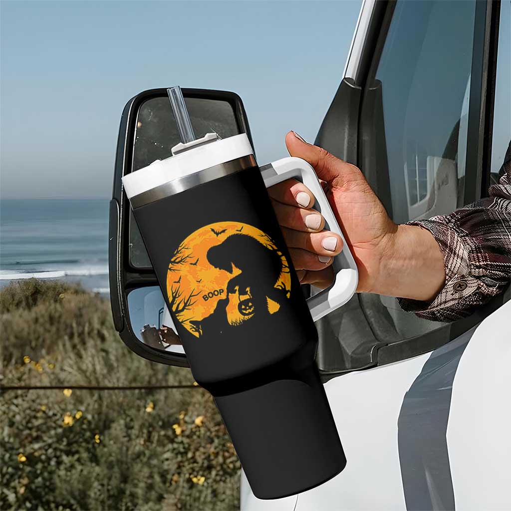 Bigfoot Boop Dog Hallowwen Tumbler With Handle Funny Sasquatch Meme Dog Lovers Full Moon
