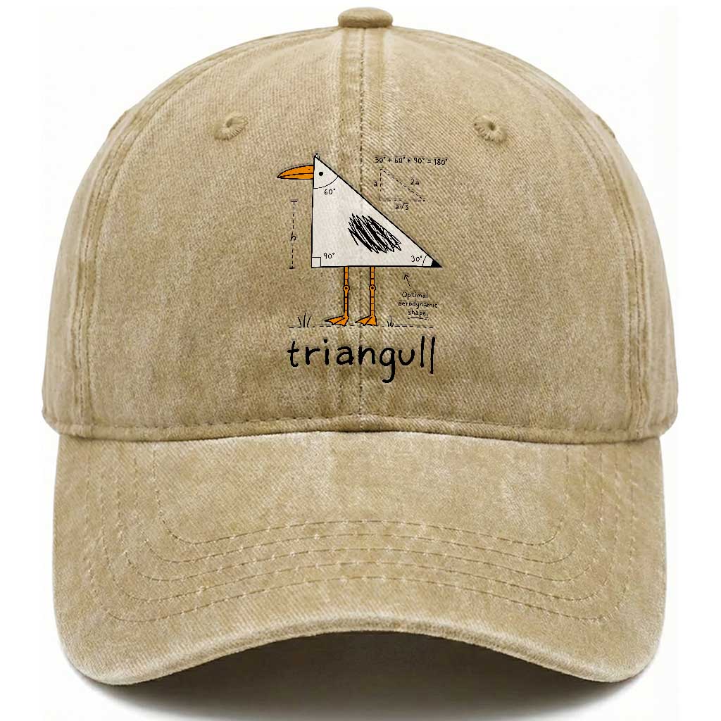 Triangull Triangle Seagull Bird Pun Washed Cotton Baseball Cap Funny Math Teacher Humor