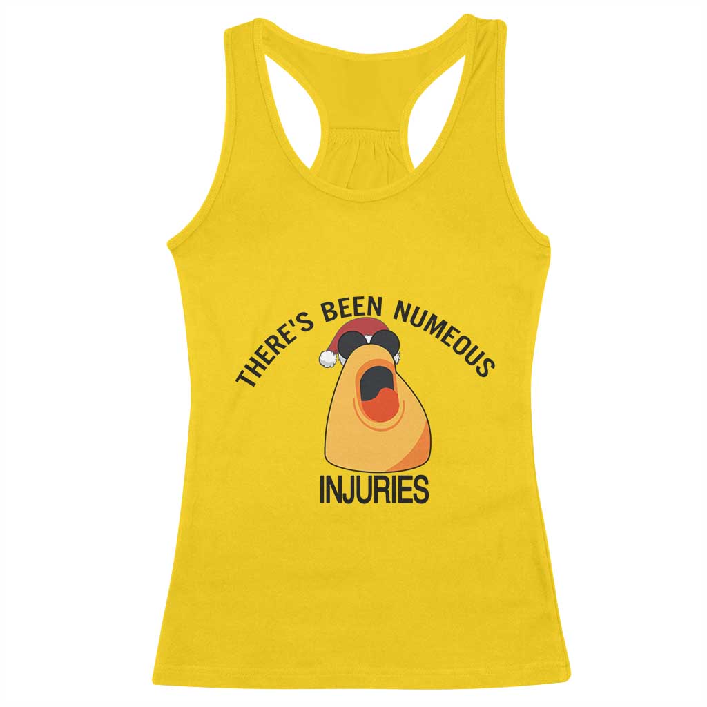Marcus The Worm Christmas Meme Racerback Tank Top There Is Been Numeous Injuries - Wonder Print Shop