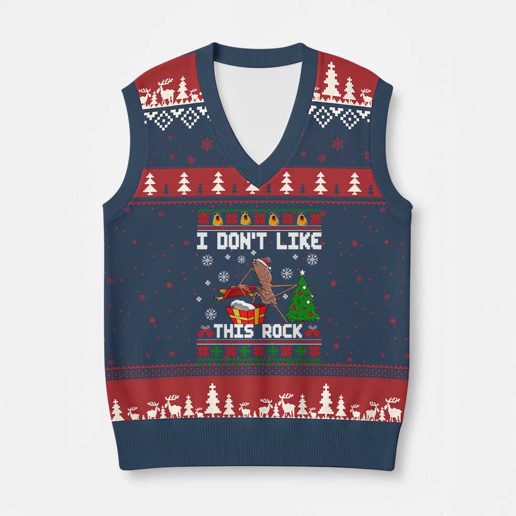 Marcus The Worm Xmas Meme V-Neck Knit Sweater Vest I Do Not Like This Rock - Wonder Print Shop