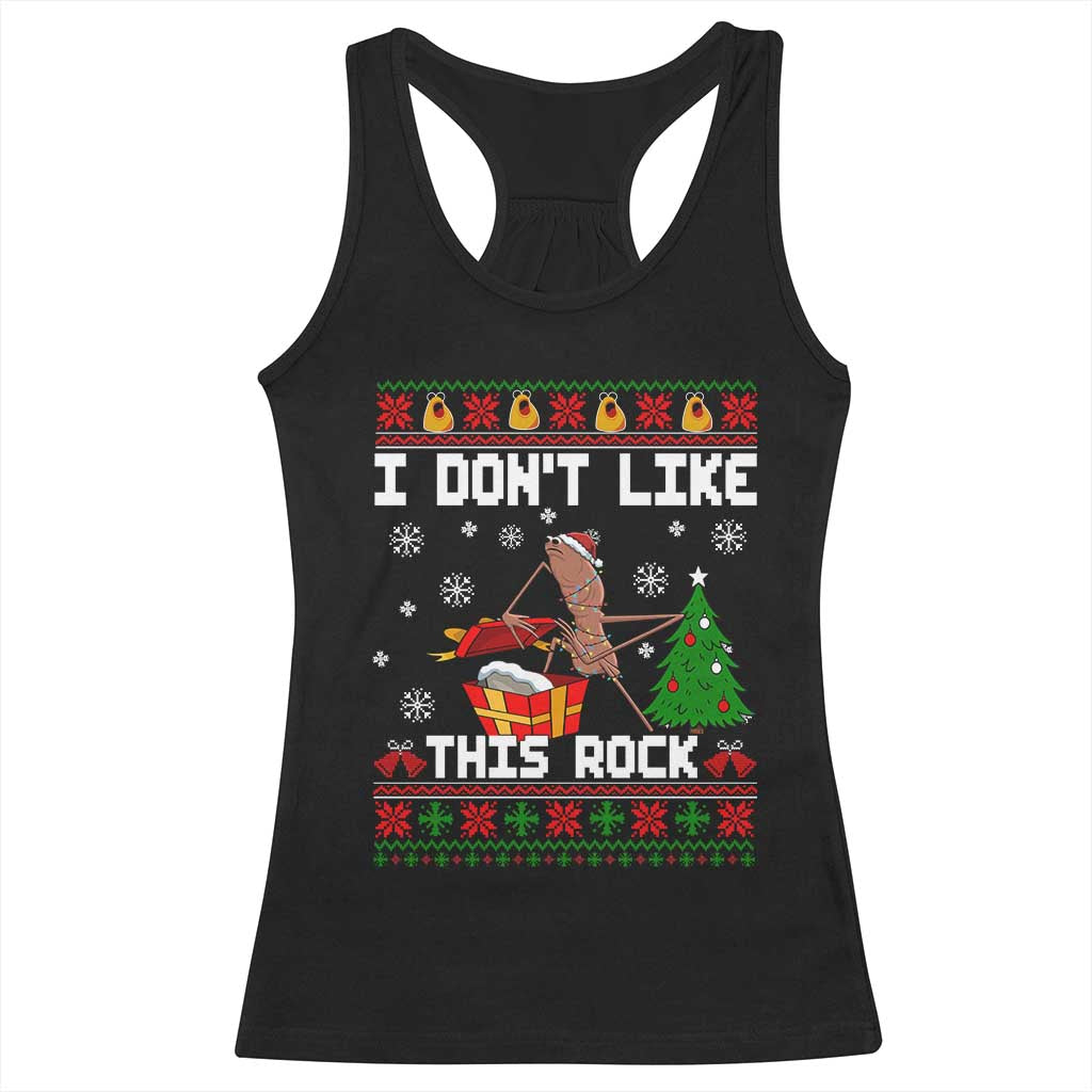 Marcus The Worm Christmas Meme Racerback Tank Top I Do Not Like This Rock - Wonder Print Shop