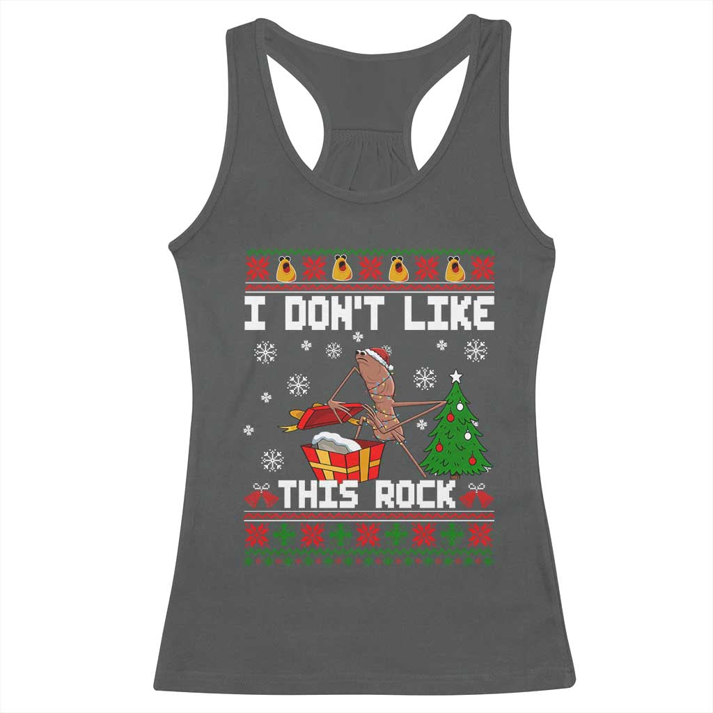 Marcus The Worm Christmas Meme Racerback Tank Top I Do Not Like This Rock - Wonder Print Shop