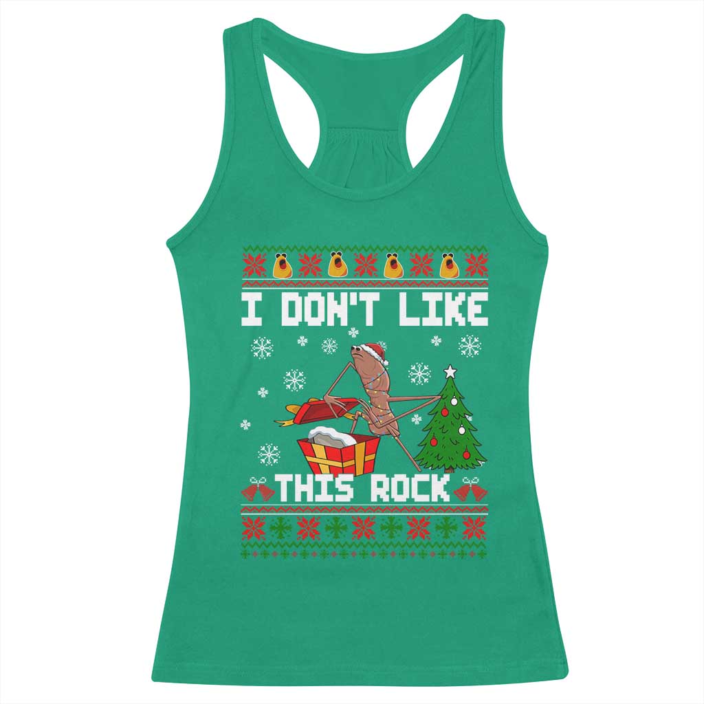 Marcus The Worm Christmas Meme Racerback Tank Top I Do Not Like This Rock - Wonder Print Shop