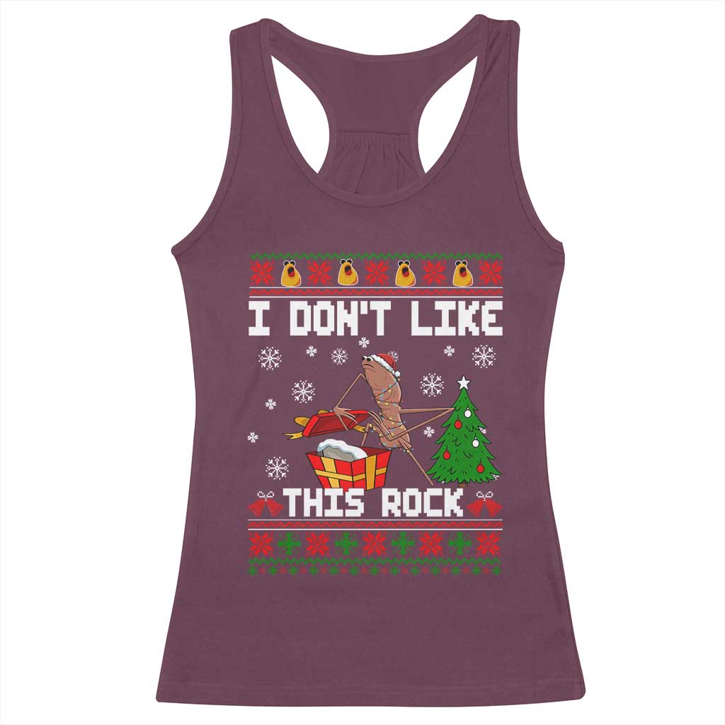 Marcus The Worm Christmas Meme Racerback Tank Top I Do Not Like This Rock - Wonder Print Shop