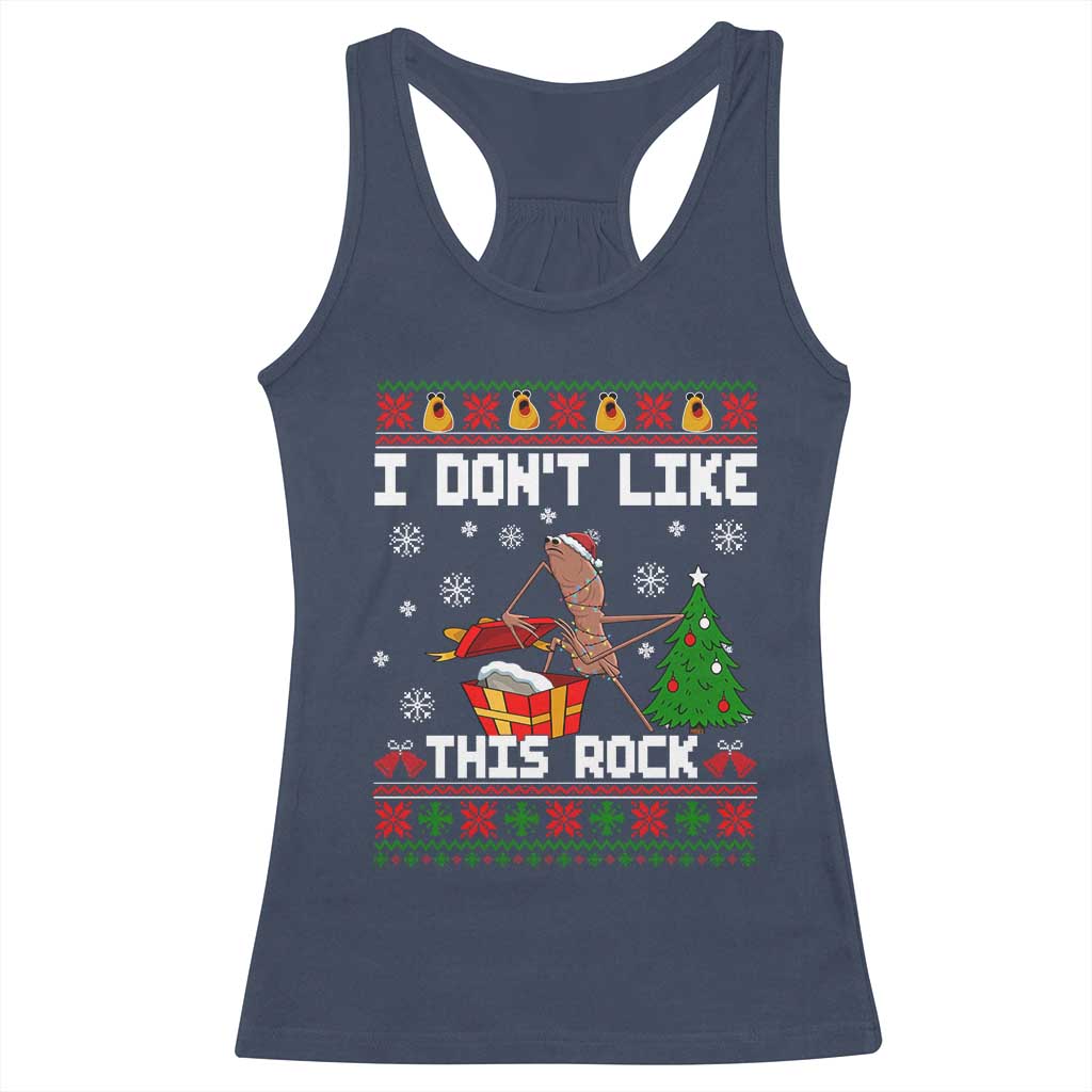 Marcus The Worm Christmas Meme Racerback Tank Top I Do Not Like This Rock - Wonder Print Shop