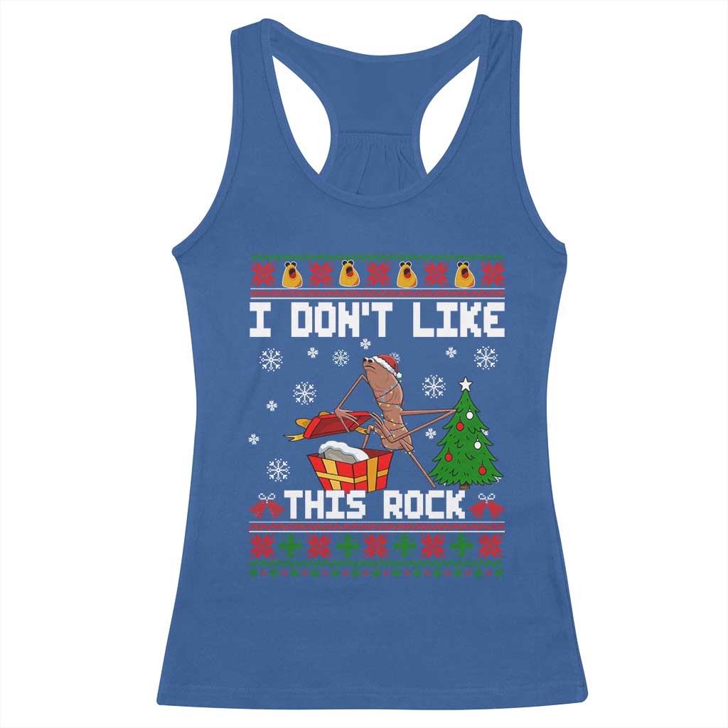 Marcus The Worm Christmas Meme Racerback Tank Top I Do Not Like This Rock - Wonder Print Shop