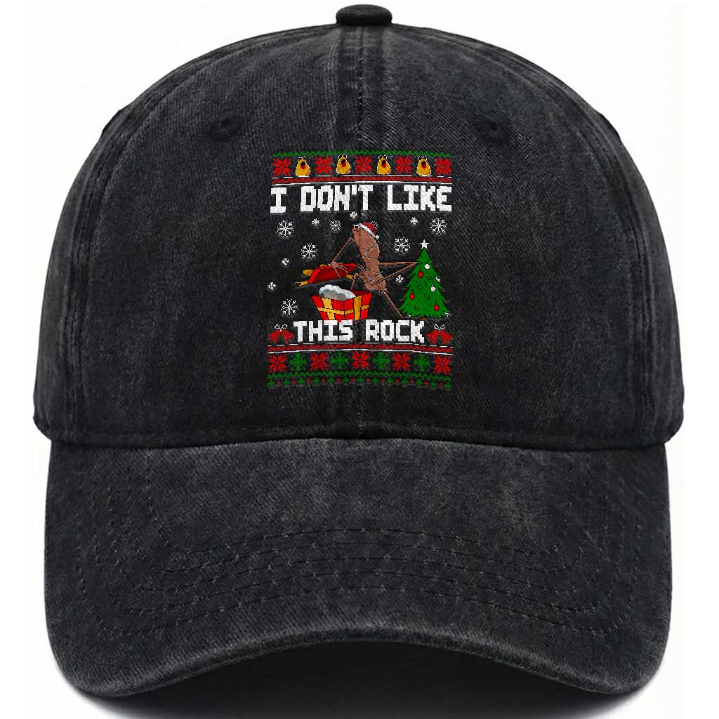 Marcus The Worm Christmas Meme Washed Cotton Baseball Cap I Do Not Like This Rock