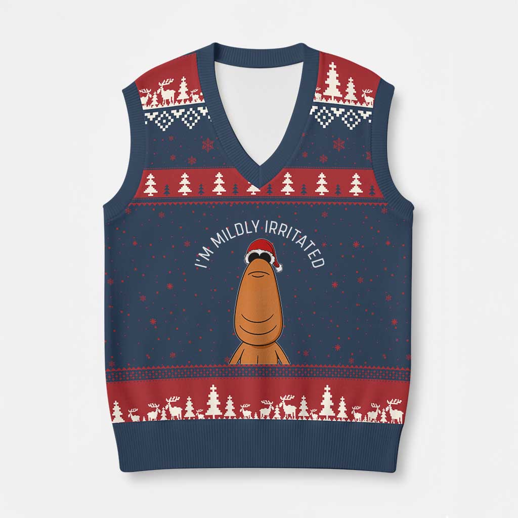 Marcus The Worm Xmas Meme V-Neck Knit Sweater Vest I Am Mildly Irritated - Wonder Print Shop