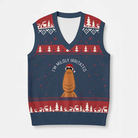 Marcus The Worm Xmas Meme V-Neck Knit Sweater Vest I Am Mildly Irritated - Wonder Print Shop