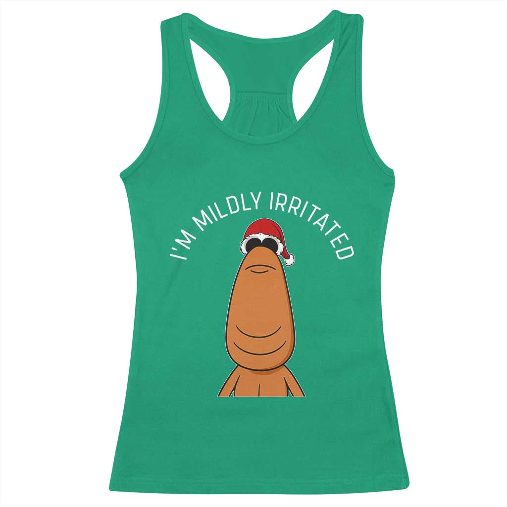 Marcus The Worm Christmas Meme Racerback Tank Top I Am Mildly Irritated - Wonder Print Shop