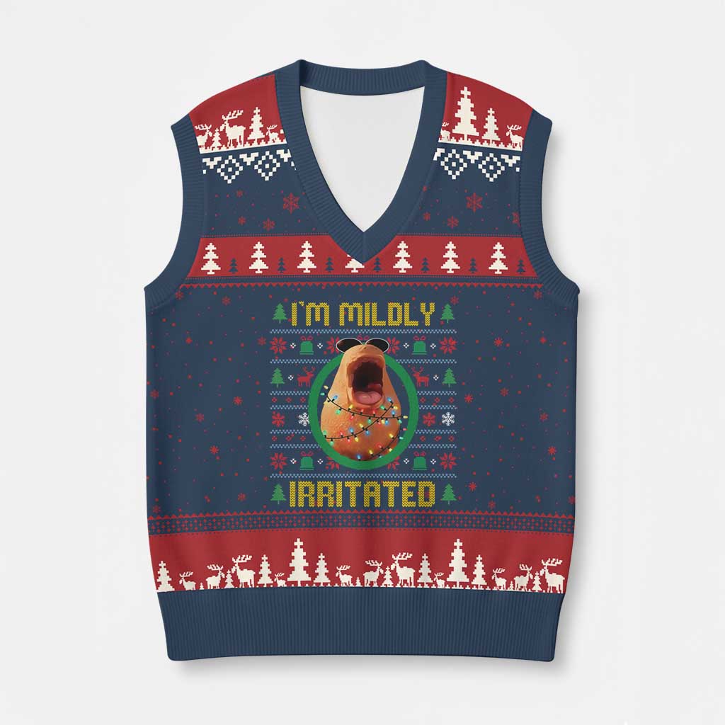 Marcus The Worm Xmas Meme V-Neck Knit Sweater Vest Funny Brain Rot Xmas - Wonder Print Shop