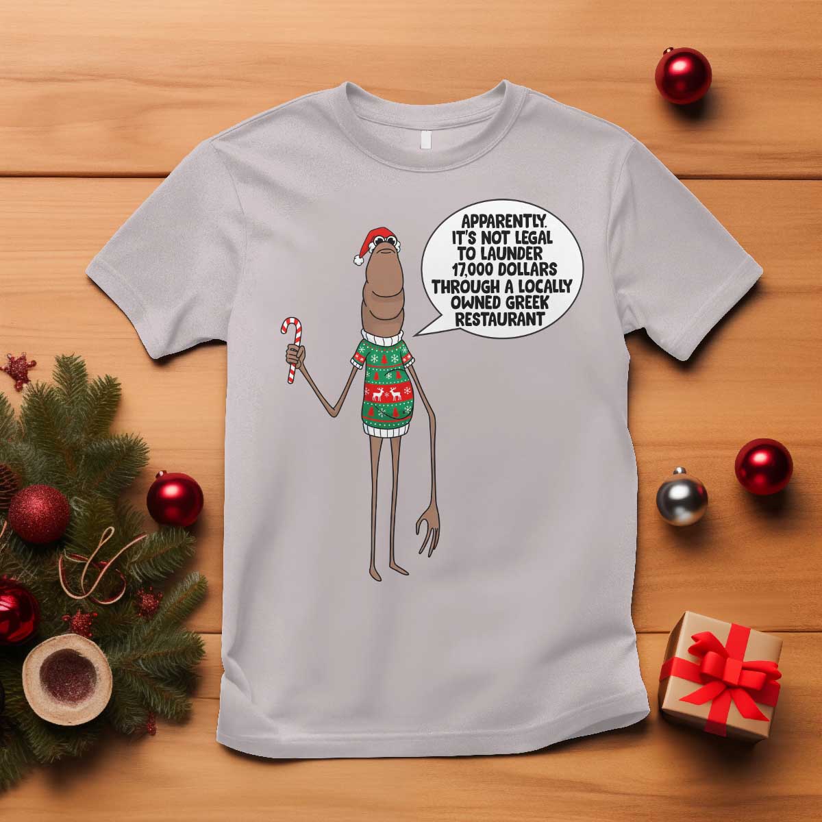 Marcus The Worm Christmas Meme T Shirt Locally Owned Greek Restaurant - Wonder Print Shop