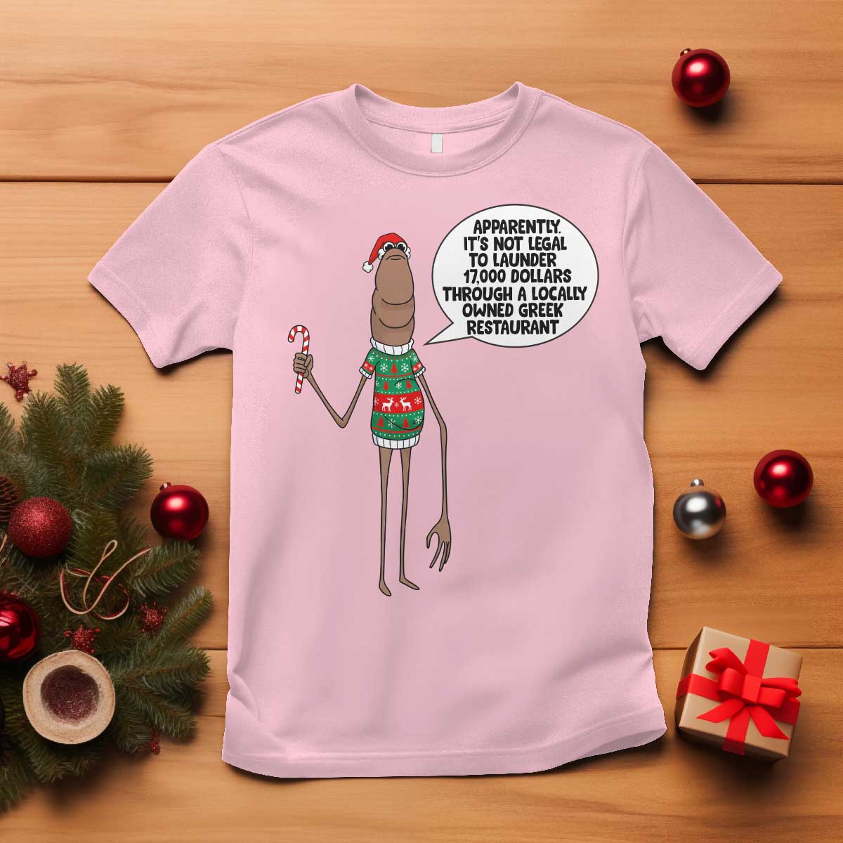 Marcus The Worm Christmas Meme T Shirt Locally Owned Greek Restaurant - Wonder Print Shop