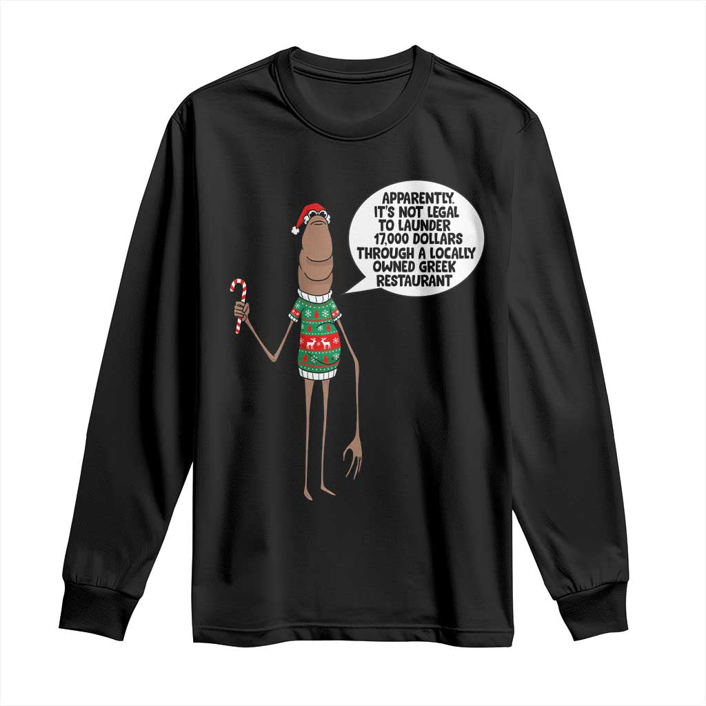 Marcus The Worm Christmas Meme Long Sleeve Shirt Locally Owned Greek Restaurant - Wonder Print Shop
