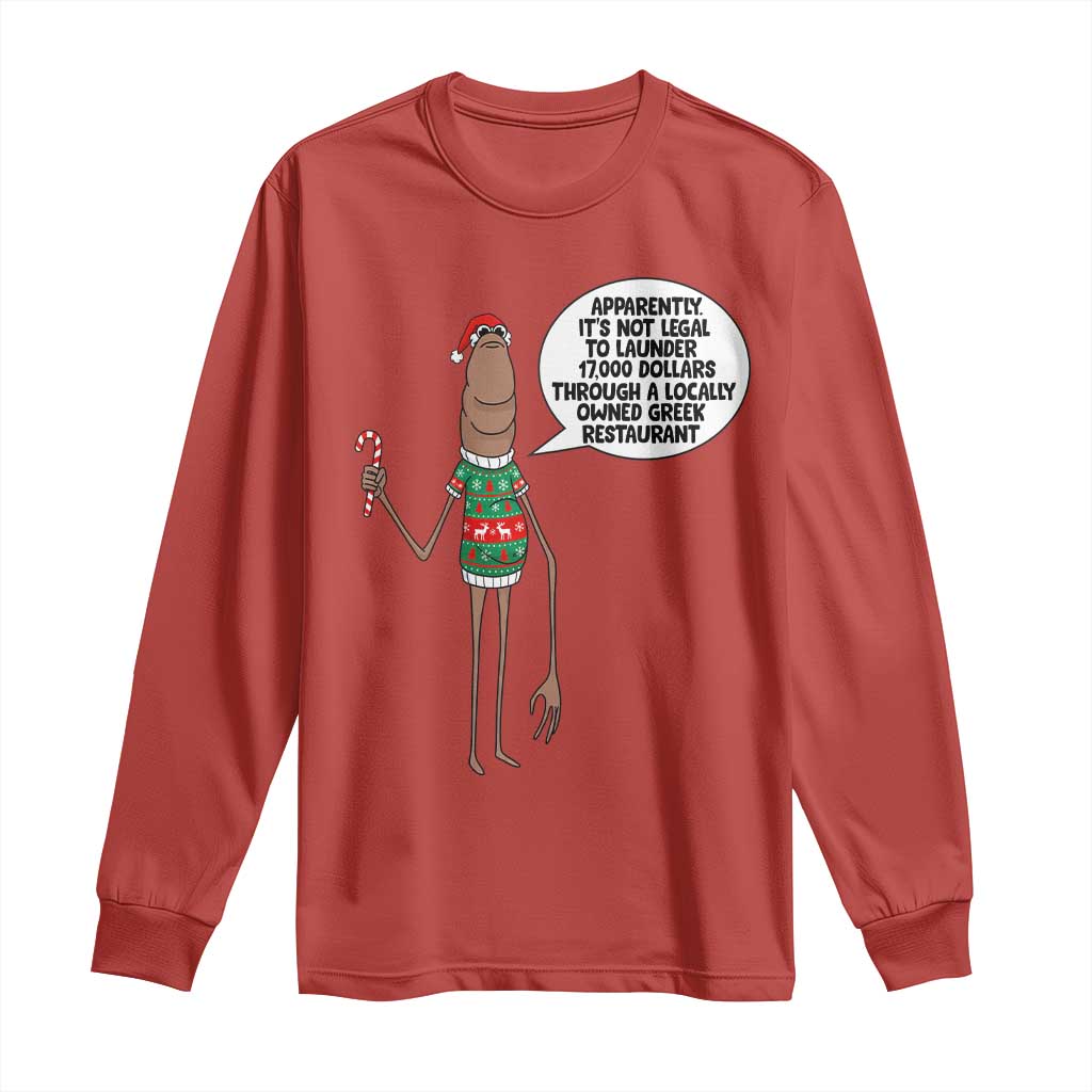 Marcus The Worm Christmas Meme Long Sleeve Shirt Locally Owned Greek Restaurant - Wonder Print Shop