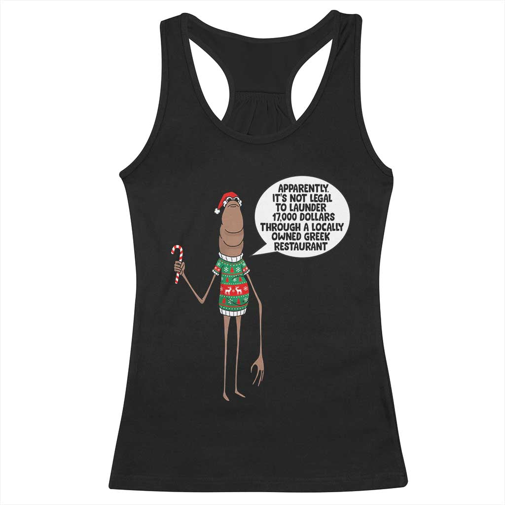 Marcus The Worm Christmas Meme Racerback Tank Top Locally Owned Greek Restaurant - Wonder Print Shop
