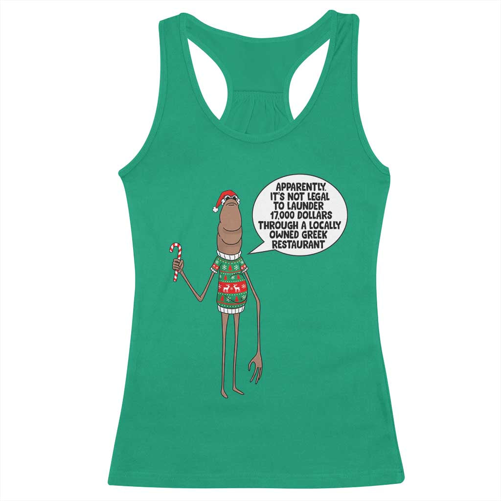Marcus The Worm Christmas Meme Racerback Tank Top Locally Owned Greek Restaurant - Wonder Print Shop