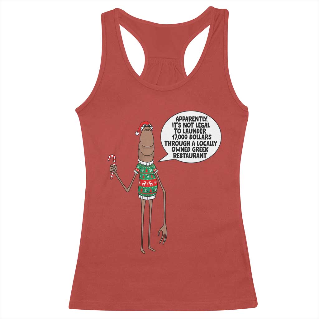Marcus The Worm Christmas Meme Racerback Tank Top Locally Owned Greek Restaurant - Wonder Print Shop