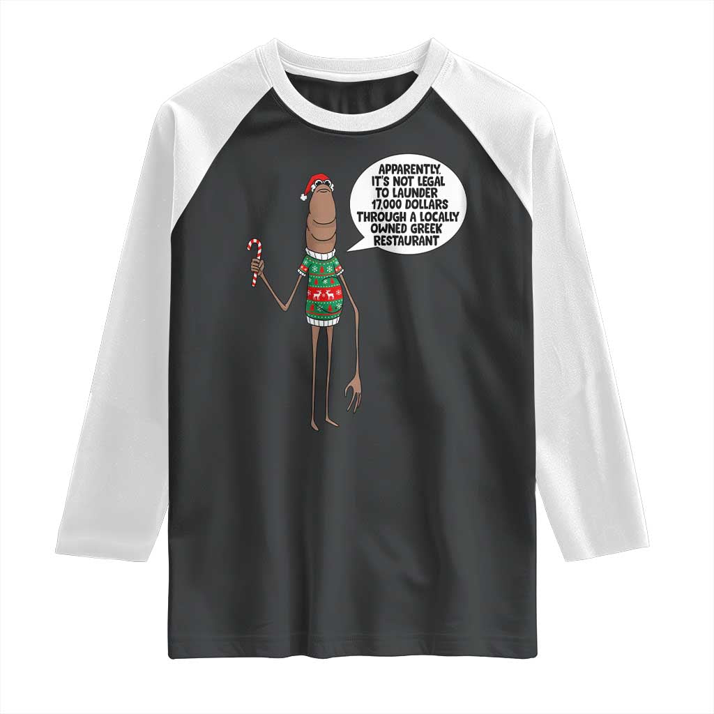 Marcus The Worm Christmas Meme Raglan Shirt Locally Owned Greek Restaurant - Wonder Print Shop
