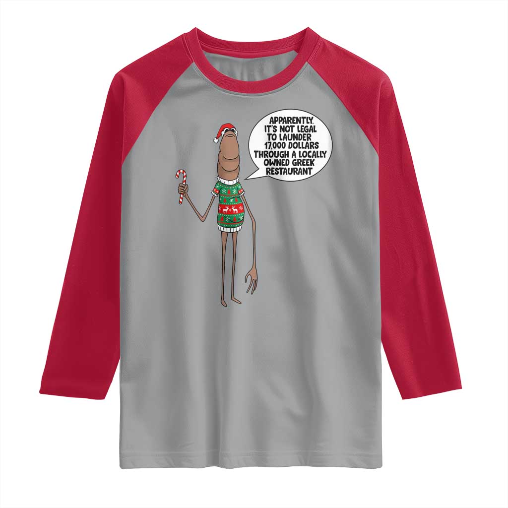 Marcus The Worm Christmas Meme Raglan Shirt Locally Owned Greek Restaurant - Wonder Print Shop