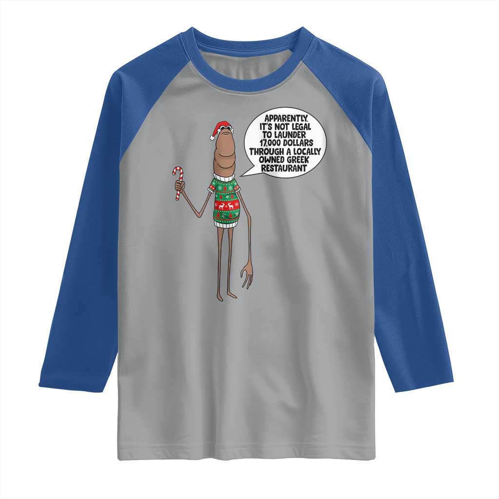 Marcus The Worm Christmas Meme Raglan Shirt Locally Owned Greek Restaurant - Wonder Print Shop