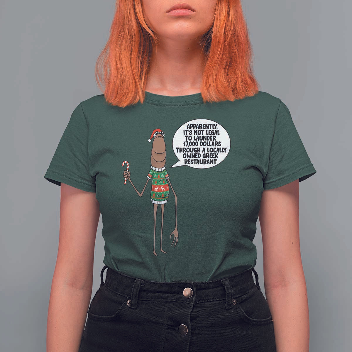 Marcus The Worm Christmas Meme T Shirt For Women Locally Owned Greek Restaurant - Wonder Print Shop
