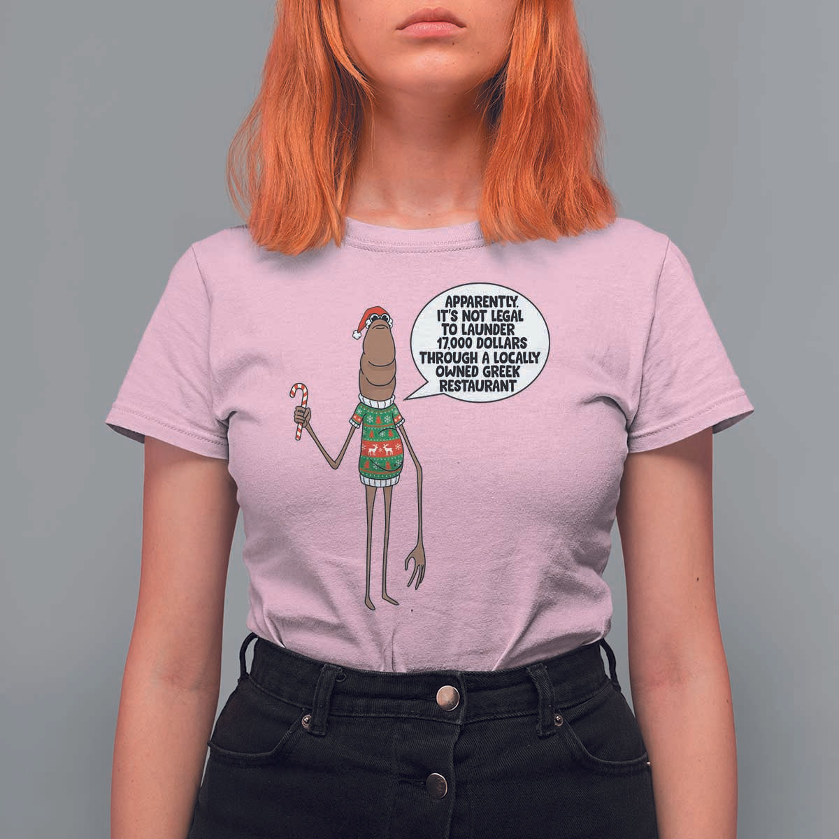 Marcus The Worm Christmas Meme T Shirt For Women Locally Owned Greek Restaurant - Wonder Print Shop