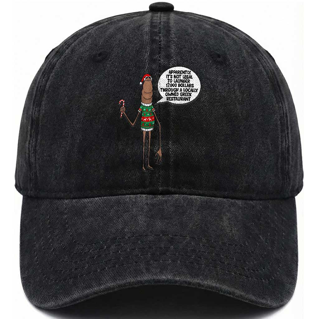 Marcus The Worm Christmas Meme Washed Cotton Baseball Cap Locally Owned Greek Restaurant