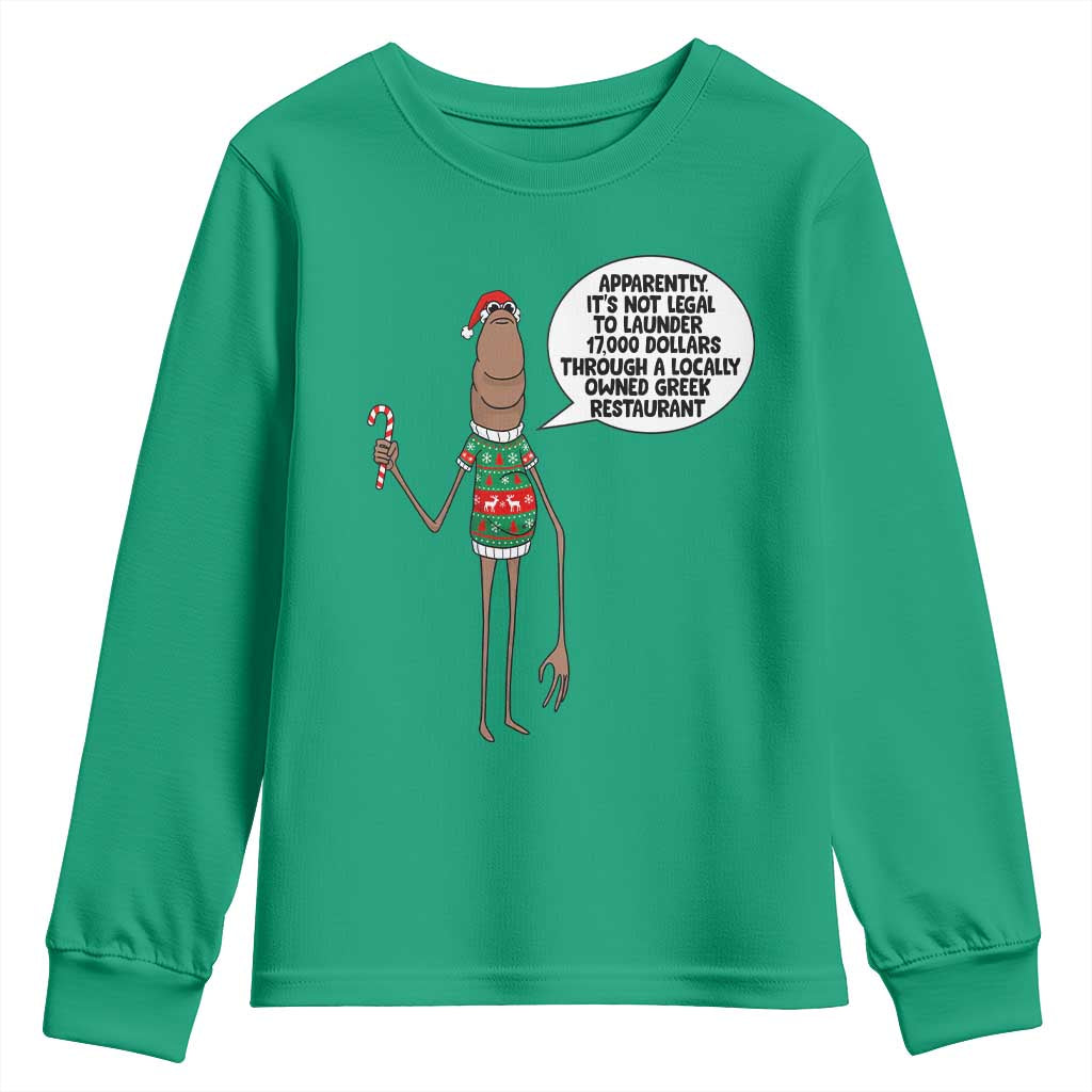 Marcus The Worm Christmas Meme Youth Sweatshirt Locally Owned Greek Restaurant - Wonder Print Shop