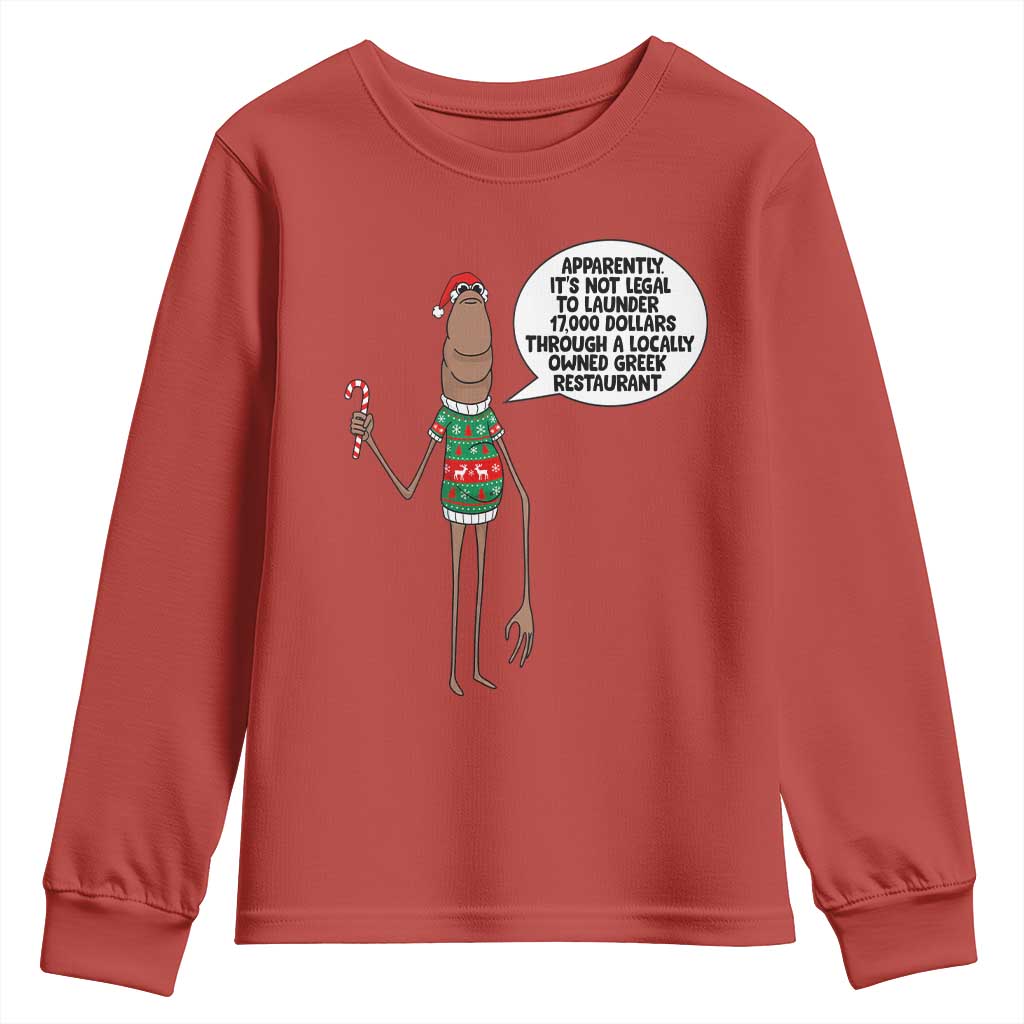 Marcus The Worm Christmas Meme Youth Sweatshirt Locally Owned Greek Restaurant - Wonder Print Shop