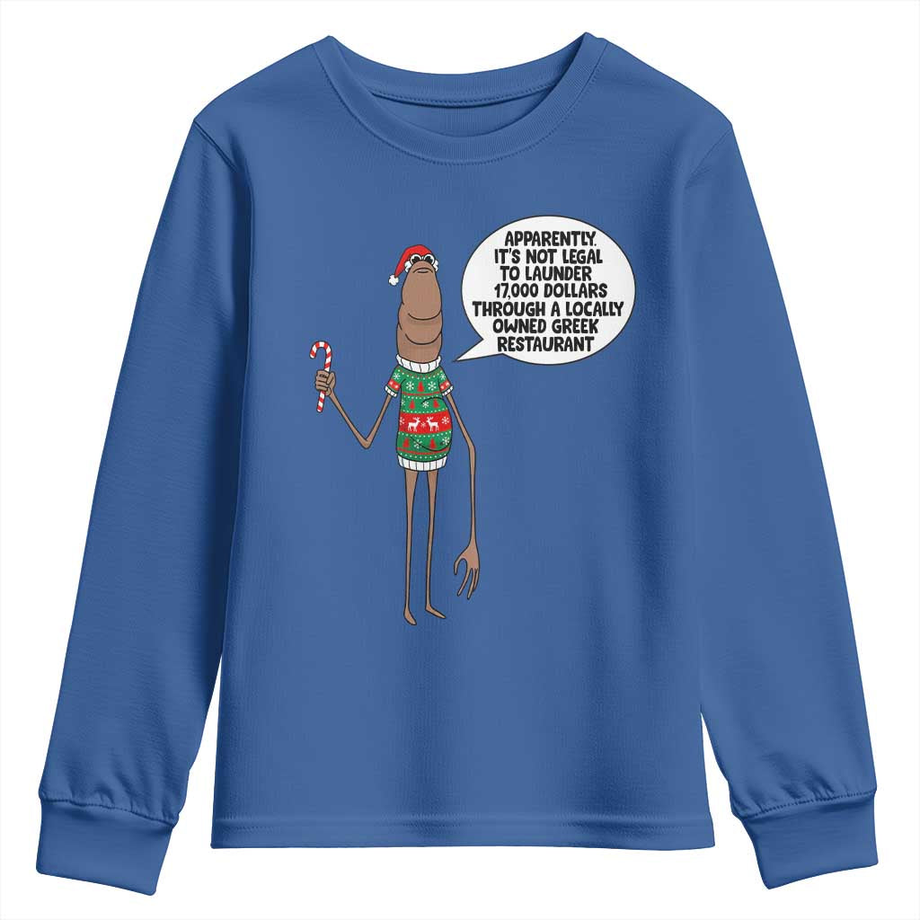 Marcus The Worm Christmas Meme Youth Sweatshirt Locally Owned Greek Restaurant - Wonder Print Shop