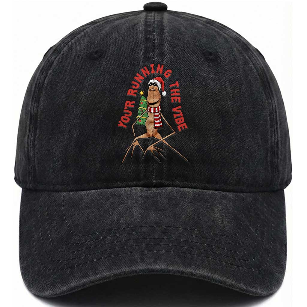 Marcus The Worm Christmas Meme Washed Cotton Baseball Cap You Are Running The Vibe