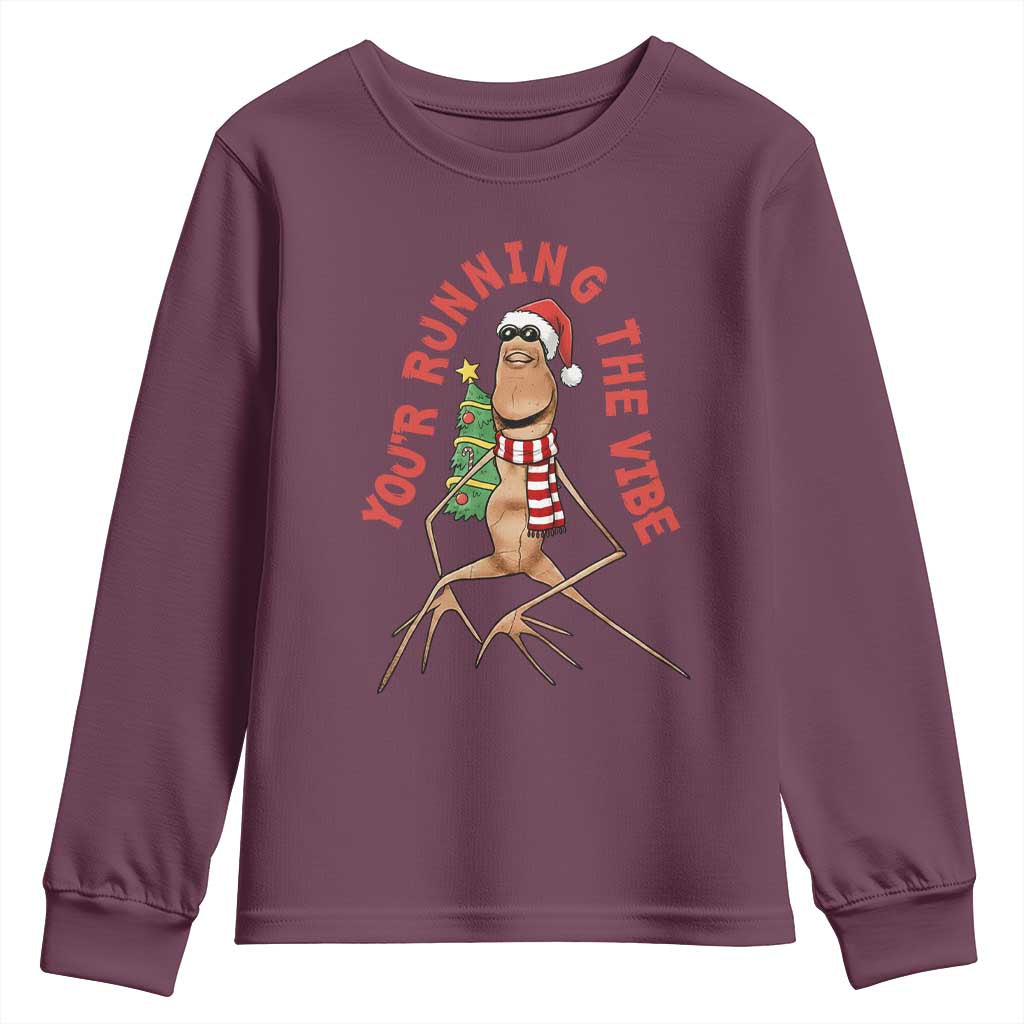 Marcus The Worm Christmas Meme Youth Sweatshirt You Are Running The Vibe - Wonder Print Shop