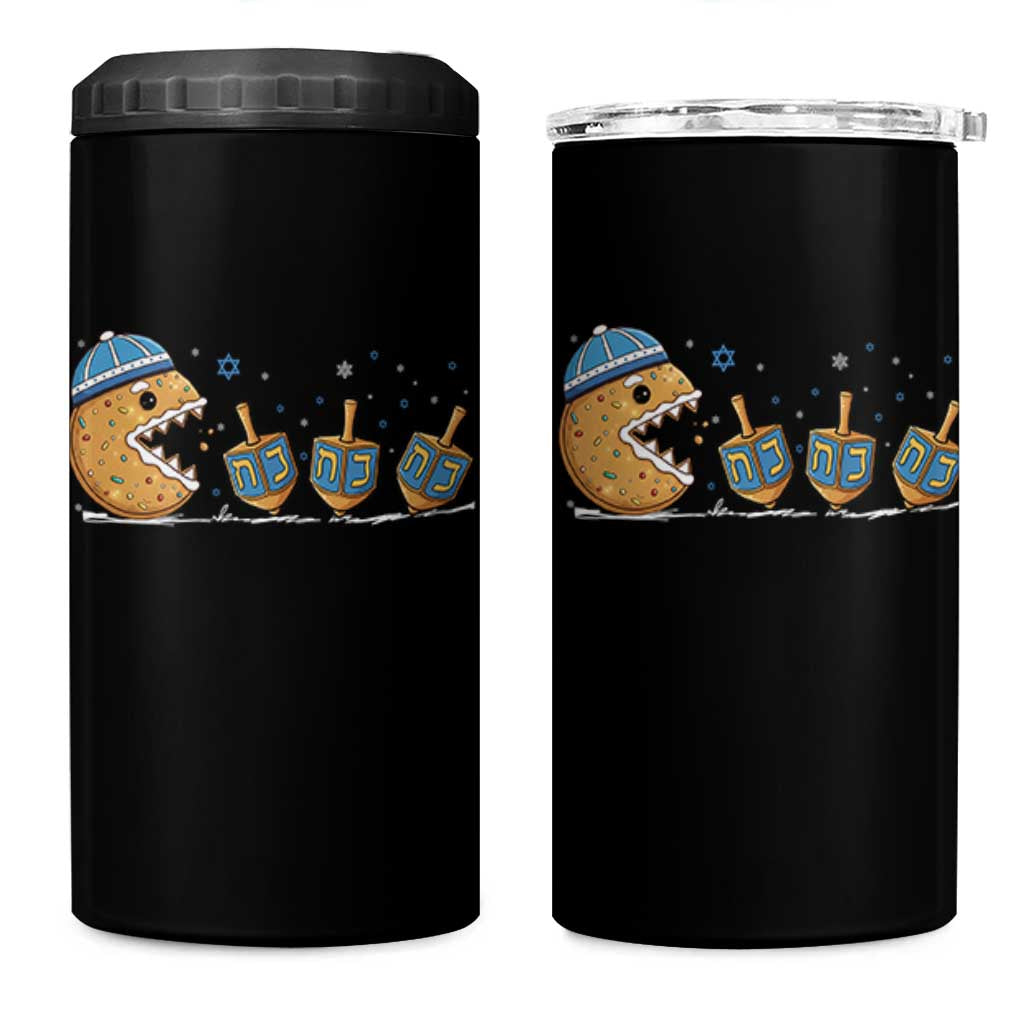 Funny Hanukkah 4 in 1 Can Cooler Tumbler Donut Chasing Flames Jewish - Wonder Print Shop