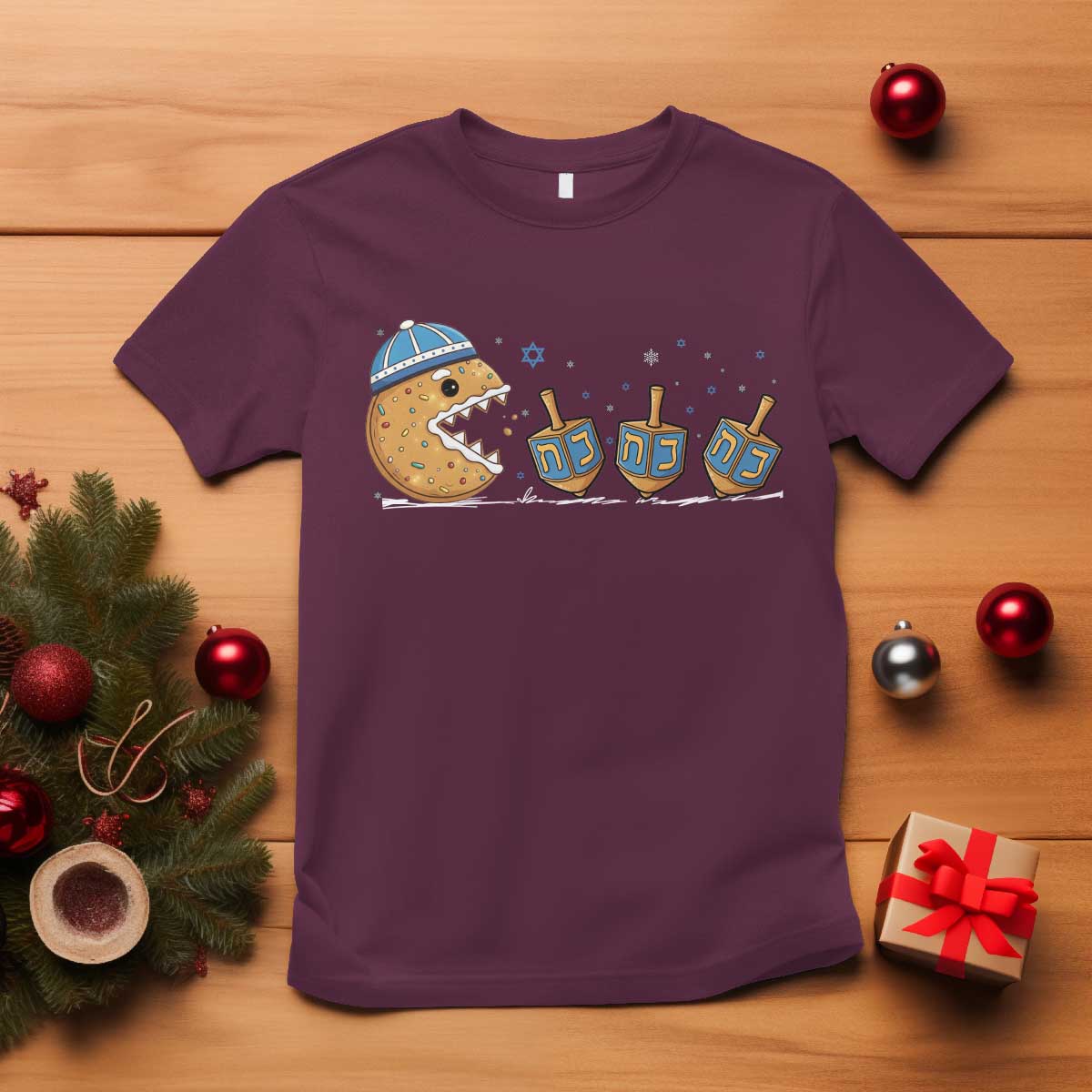 Funny Hanukkah T Shirt Donut Chasing Flames Jewish - Wonder Print Shop