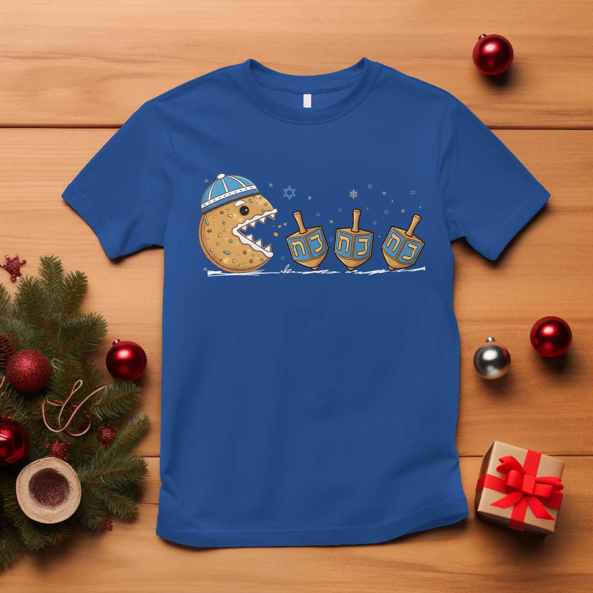 Funny Hanukkah T Shirt Donut Chasing Flames Jewish - Wonder Print Shop