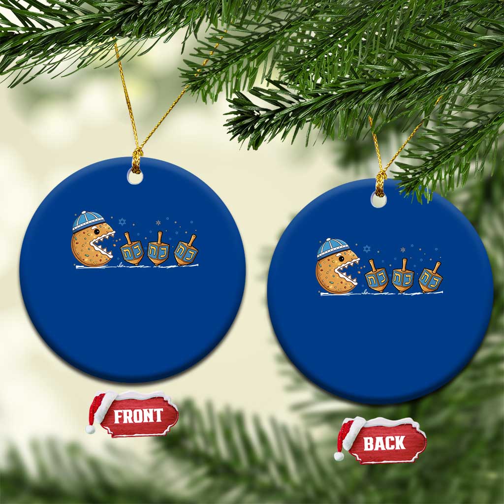 Funny Hanukkah Ceramic Ornament Donut Chasing Flames Jewish - Wonder Print Shop