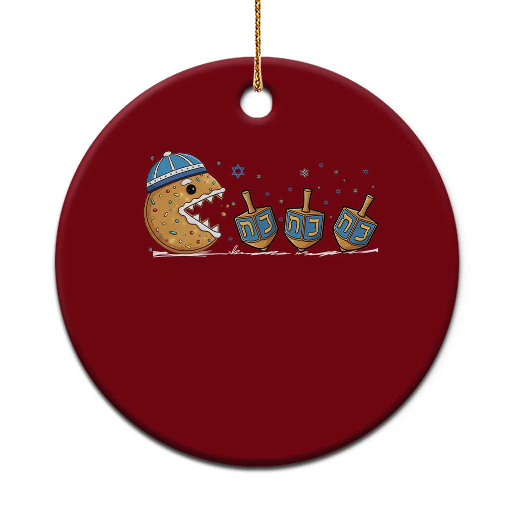 Funny Hanukkah Ceramic Ornament Donut Chasing Flames Jewish - Wonder Print Shop