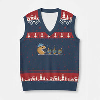 Funny Hanukkah V-Neck Knit Sweater Vest Donut Chasing Flames Jewish - Wonder Print Shop