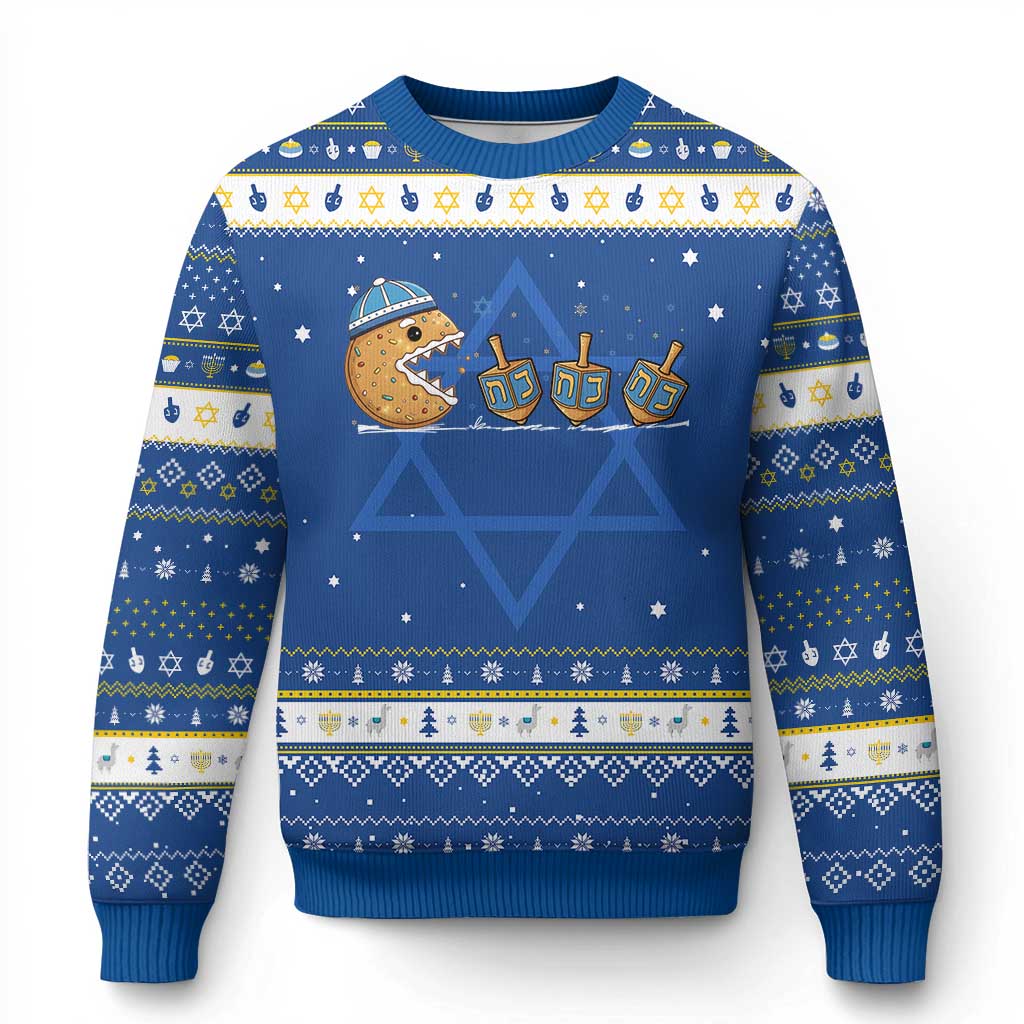 Funny Hanukkah Hanukkah Ugly Sweater Donut Chasing Flames Jewish - Wonder Print Shop