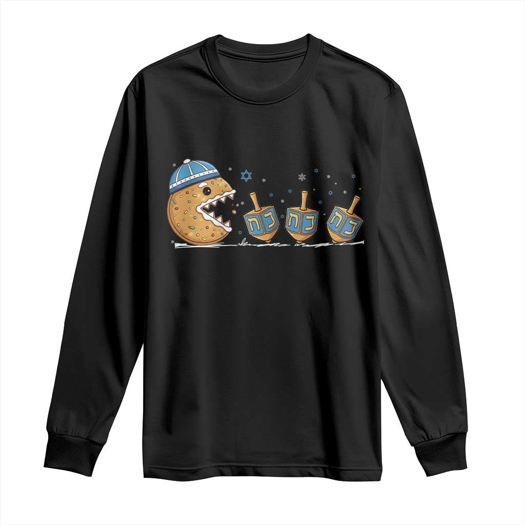 Funny Hanukkah Long Sleeve Shirt Donut Chasing Flames Jewish - Wonder Print Shop