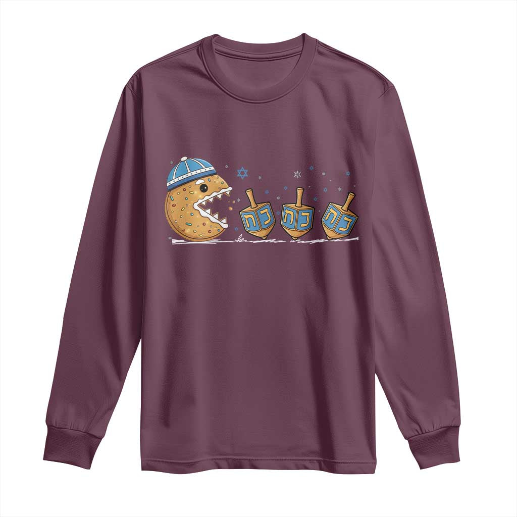Funny Hanukkah Long Sleeve Shirt Donut Chasing Flames Jewish - Wonder Print Shop