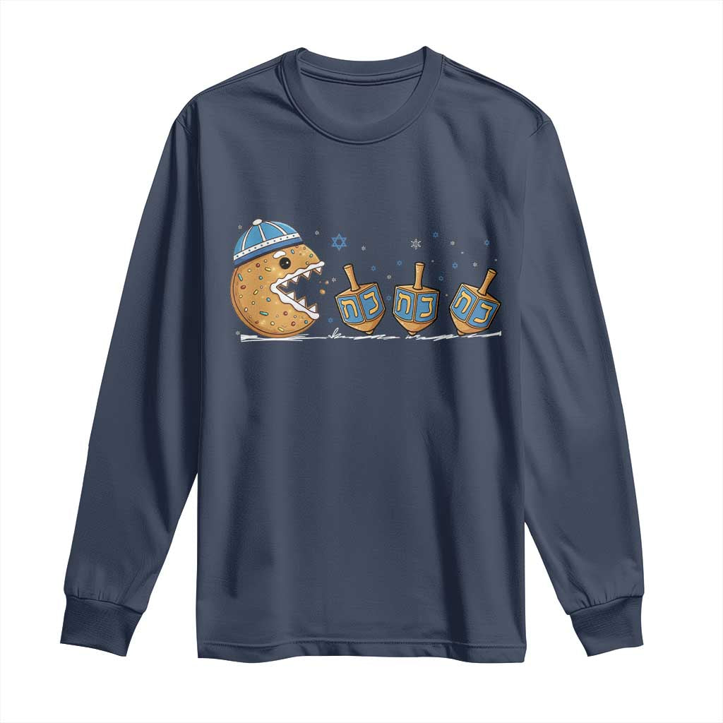 Funny Hanukkah Long Sleeve Shirt Donut Chasing Flames Jewish - Wonder Print Shop