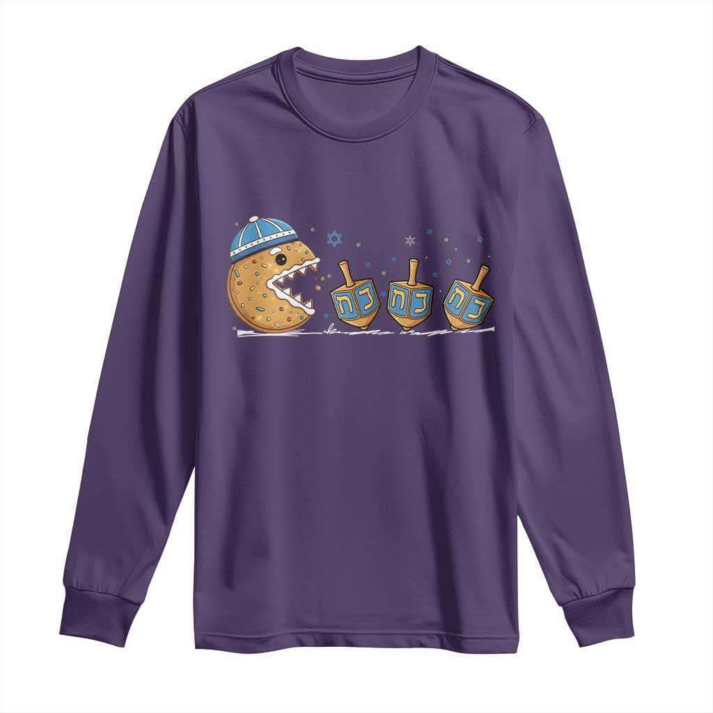 Funny Hanukkah Long Sleeve Shirt Donut Chasing Flames Jewish - Wonder Print Shop